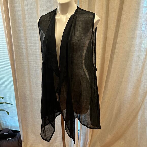 Eskandar Black Linen Vest sz 0 A-Line waistcoat waterfall front long vest - Picture 7 of 8
